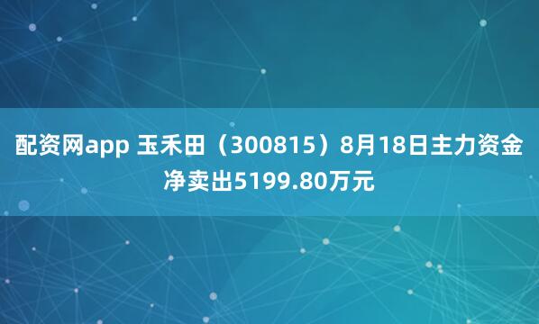 配资网app 玉禾田（300815）8月18日主力资金净卖出5199.80万元